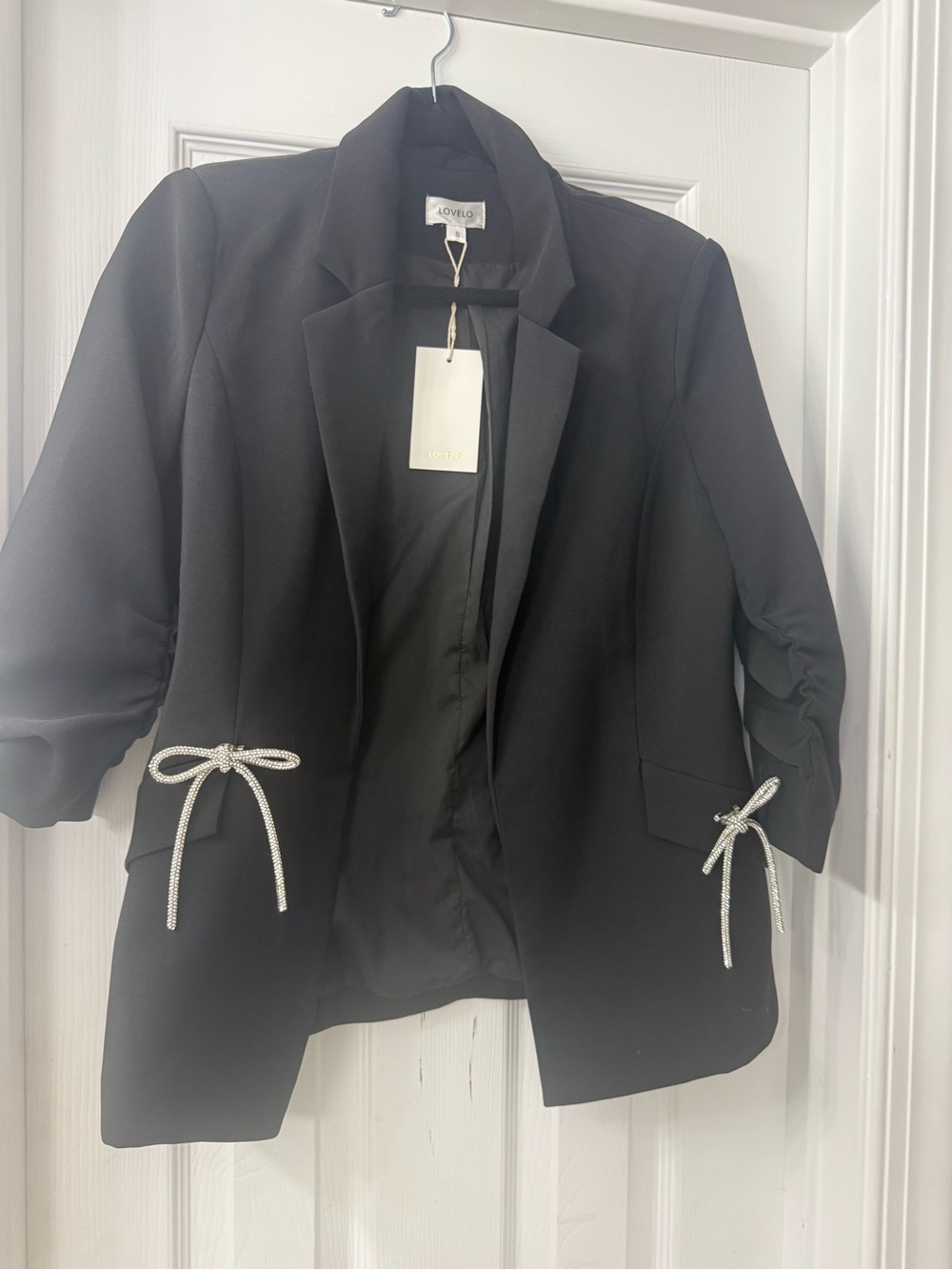 Love Black Women's Blazer with Silver Bow Details